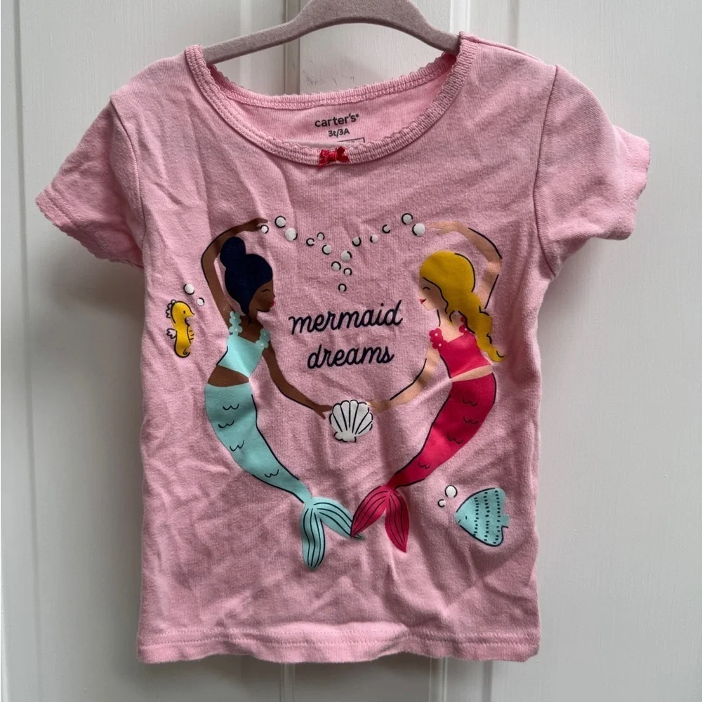 Carter's 3T Girls Pink Short Sleeve Mermaid Dreams Pajama Top